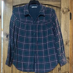 Plaid Button Down Shirt - Green and Blue